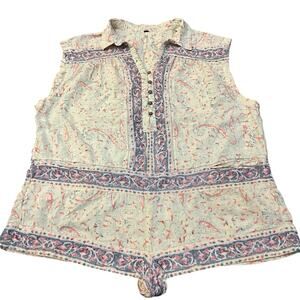 Free People Telly Romper Large Oversized Boxy Boho Paisley Floral Cotton Casual